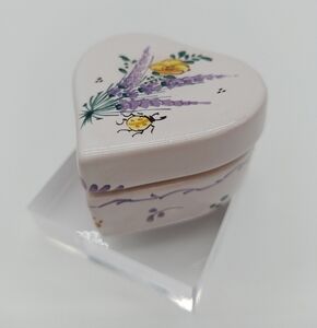 🌼 Italian Heart Trinket Box Handpainted Signed Lavender and Beetle Motif